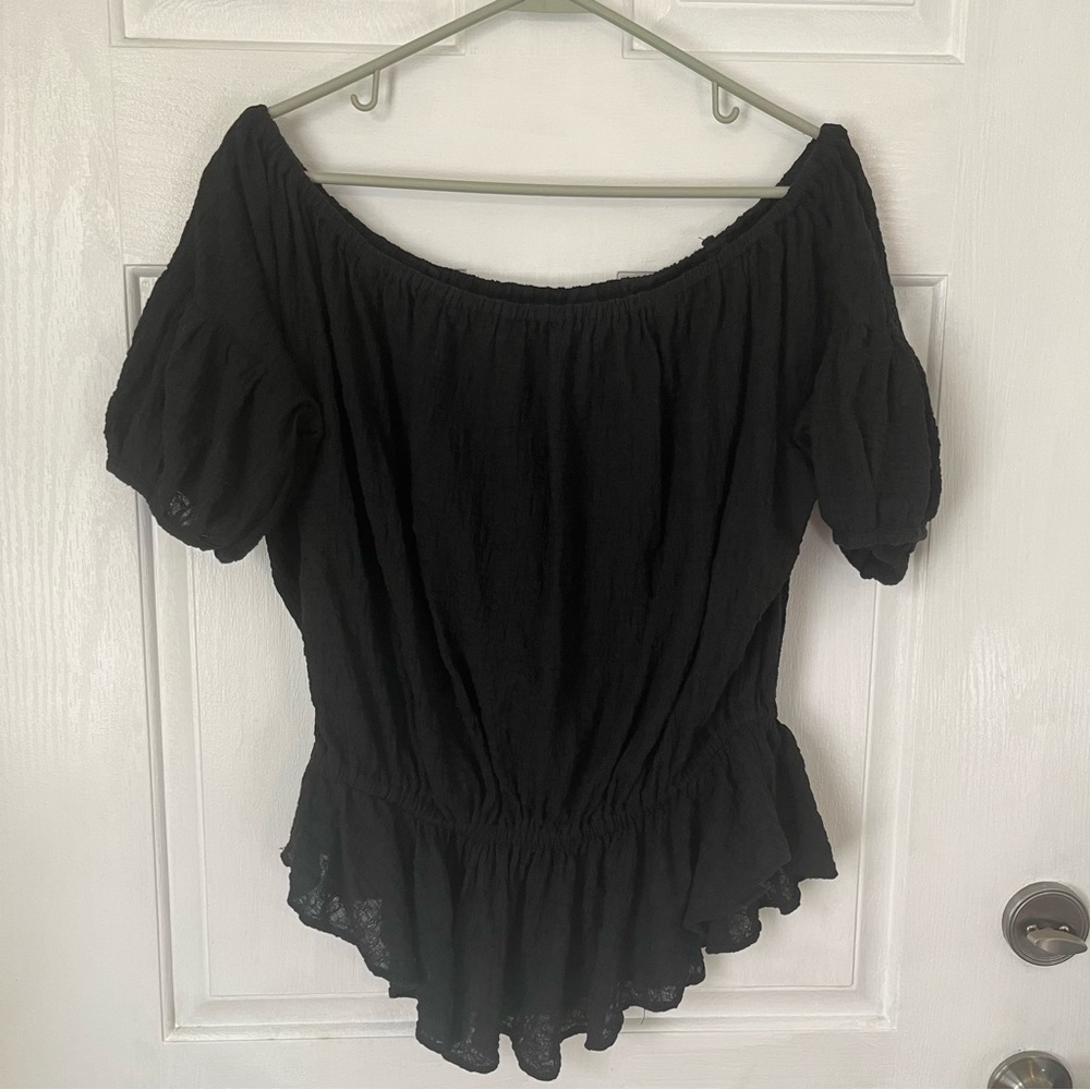 Free People flowy black textured boho shirt